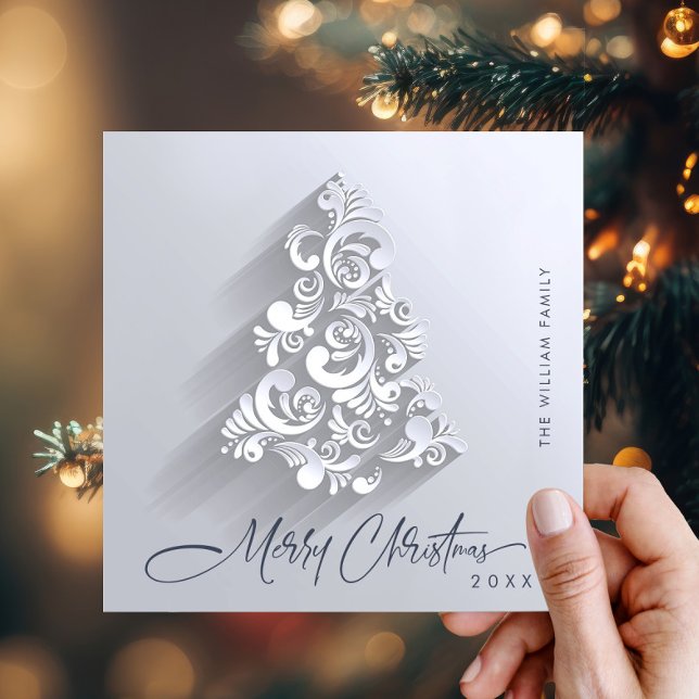 Modern Ornament Christmas Tree Greeting Simple  Holiday Card (Creator Uploaded)