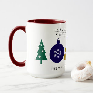 Modern Ornament Snowflake Pine Tree Christmas Mug