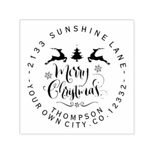Modern ornamental Merry Christmas Script Monogram Self-inking Stamp