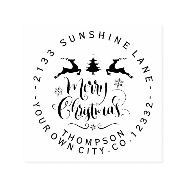 Modern ornamental Merry Christmas Script Monogram Self-inking Stamp (Design)