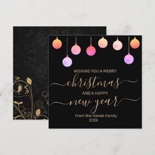 Modern Ornaments Holiday with Gold Typography Card