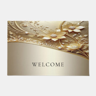 Modern Ornate Gold Floral Doormat
