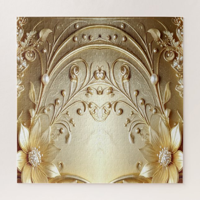 Modern Ornate Gold Floral Jigsaw Puzzle (Vertical)