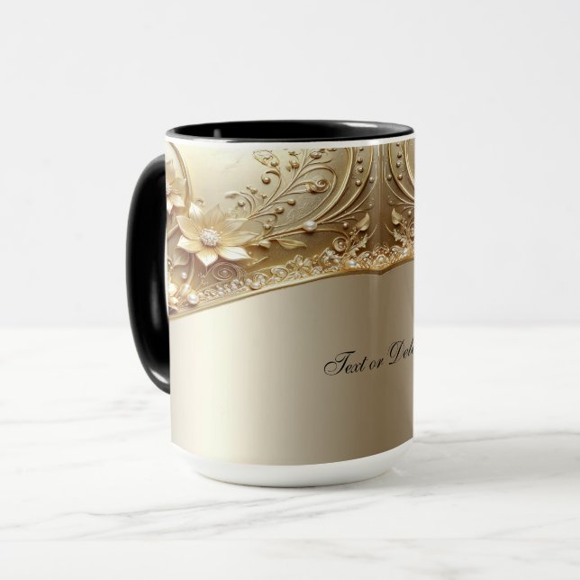 Modern Ornate Gold Floral Mug (Front Left)