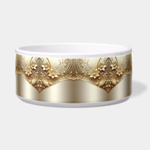 Modern Ornate Gold Floral Pet Bowl