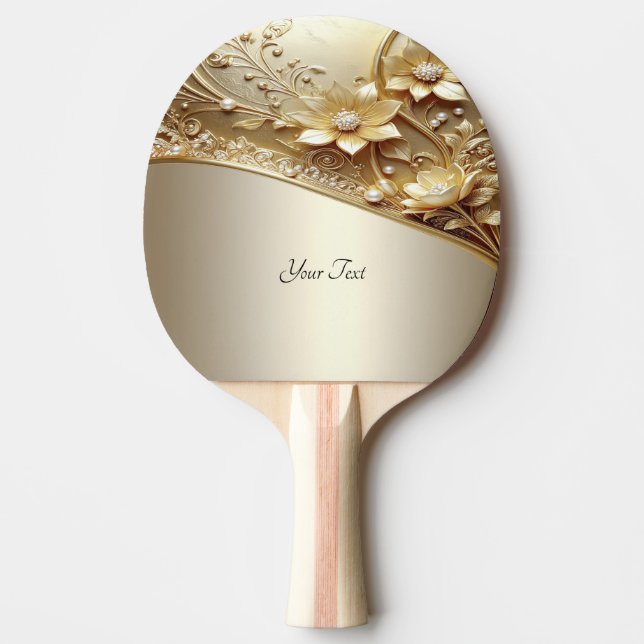 Modern Ornate Gold Floral Ping Pong Paddle (Front)