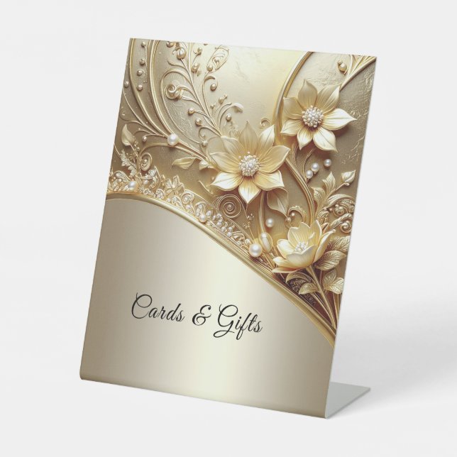 Modern Ornate Gold Floral Tabletop Signs (Front)