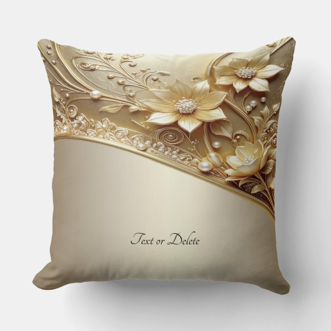 Modern Ornate Gold Floral Throw Pillow (Front)