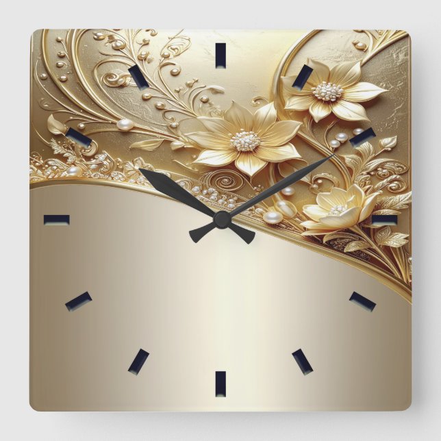 Modern Ornate Gold Floral Wall Clock (Front)