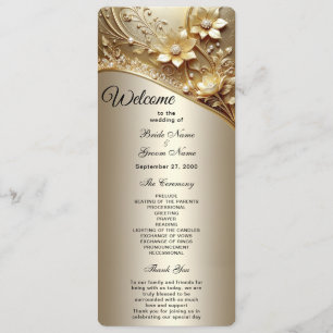 Modern Ornate Gold Floral Wedding Program Programme