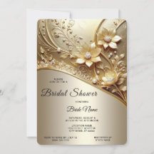 Modern Ornate Gold Floral with Pearl Bridal Shower