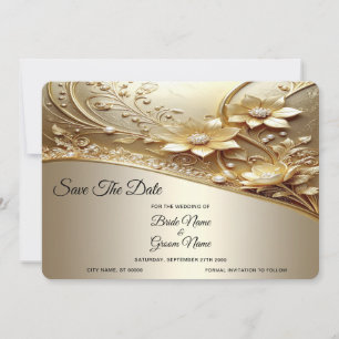 Modern Ornate Gold Floral with Pearl Save The Date