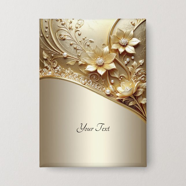 Modern Ornate Gold Floral with Pearls Button (Front)