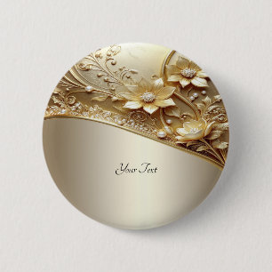 Modern Ornate Gold Floral with Pearls Button