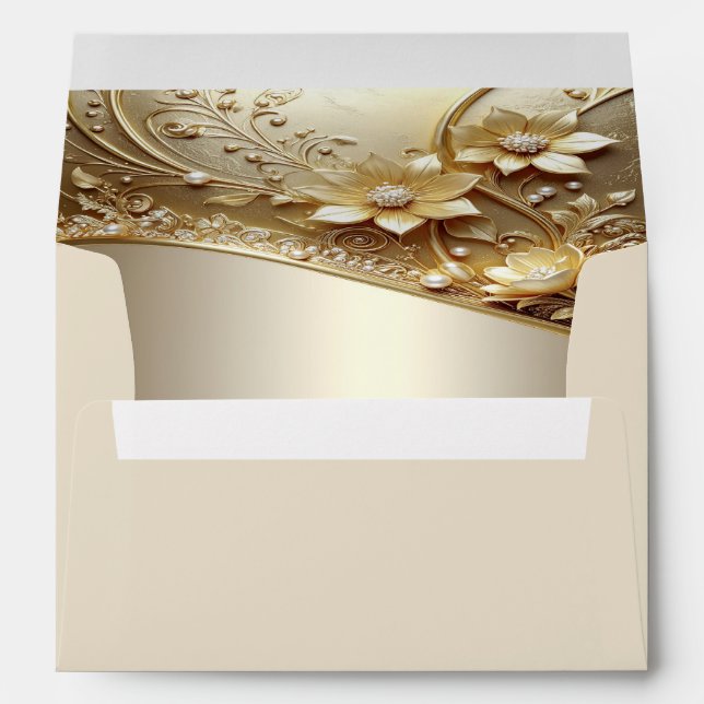 Modern Ornate Gold Floral with Pearls Envelope (Back (Bottom))