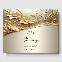 Modern Ornate Gold Floral with Pearls Guest Book
