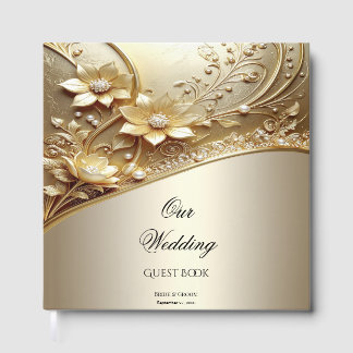 Modern Ornate Gold Floral with Pearls Guest Book