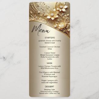 Modern Ornate Gold Floral with Pearls Menu