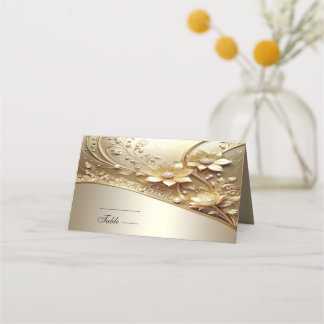 Modern Ornate Gold Floral with Pearls Place Card