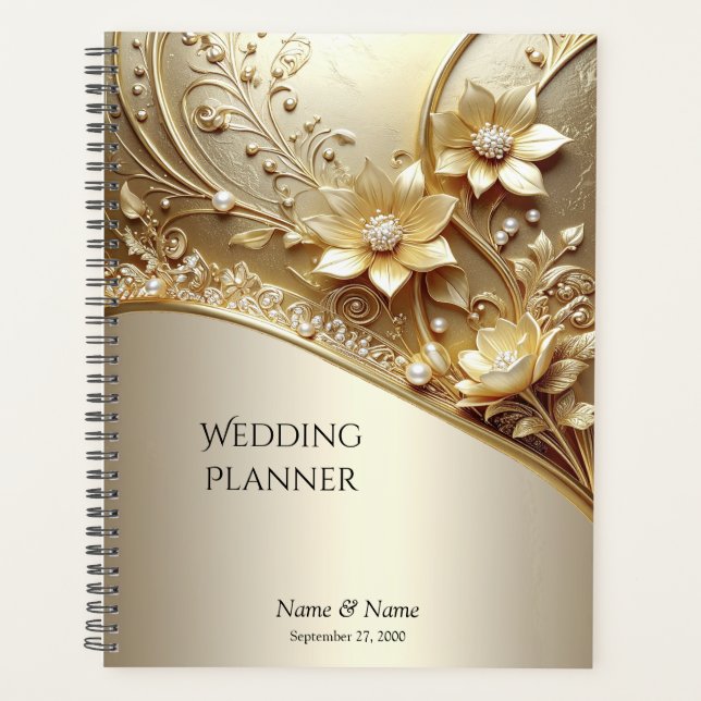 Modern Ornate Gold Floral with Pearls Planner (Front)