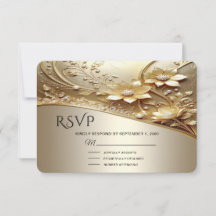 Modern Ornate Gold Floral with Pearls RSVP Card