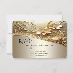 Modern Ornate Gold Floral with Pearls RSVP Card