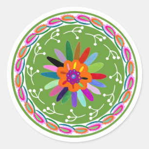 Modern Otomi Design Classic Round Sticker