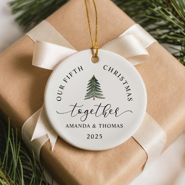 Modern Our Christmas Together Couples Anniversary Ceramic Tree Decoration (Creator Uploaded)