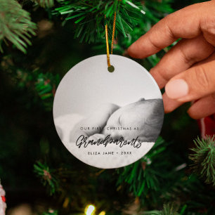 Modern Our First Christmas as grandparents photo Ceramic Tree Decoration