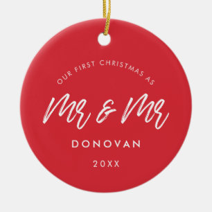 Modern Our First Christmas as Mr & Mr Gay couple Ceramic Tree Decoration