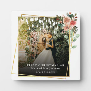 Modern Our First Christmas As Mr & Mrs Floral  Plaque