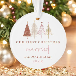 Modern Our First Christmas Married Newlyweds Ornament