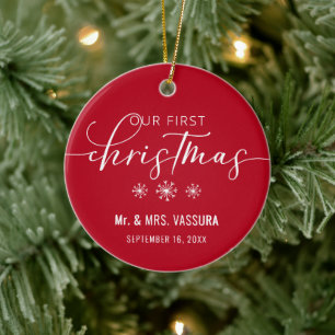 Modern Our First Christmas Mr and Mrs Photo Ceramic Tree Decoration