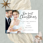 Modern Our First Christmas Mr Mrs Photo Holiday Card<br><div class="desc">Modern Our First Christmas As Mr and Mrs Photo. Available digitally and printed. Lovely to celebrate your 1st married Christmas. A playful set script for Our First Christmas and the rest of the text is easy to personalise. Replace the sample photo with your own favourite. A gradient overlay layer is...</div>