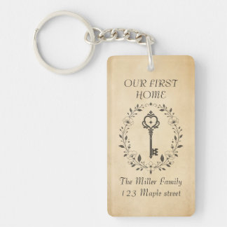 Modern "OUR FIRST HOME" coustom Adress Acrylic Key Ring