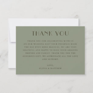 Modern Outdoor Garden Wedding Sage Green Elegant Thank You Card