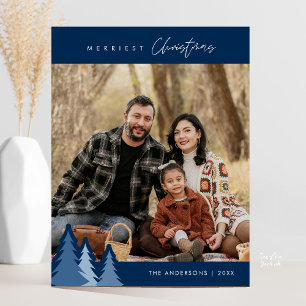 Modern Outdoor, Merriest Christmas Family Photo Postcard