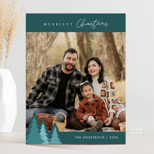 Modern Outdoor, Merriest Christmas Family Photo Postcard
