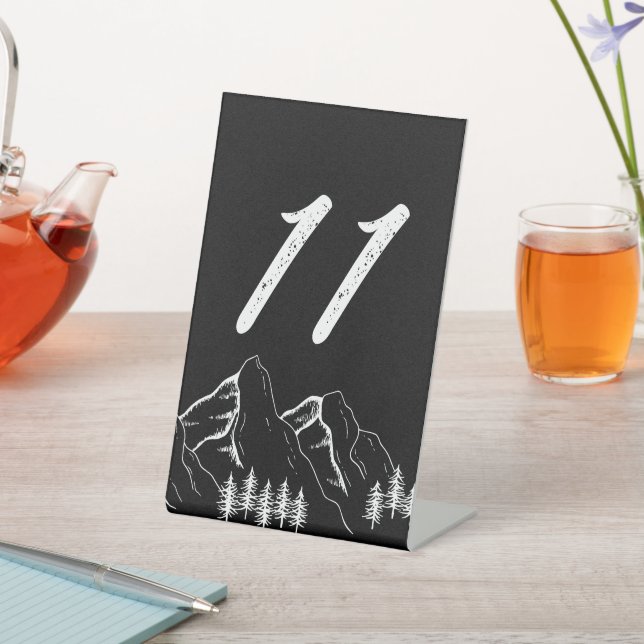 Modern Outdoor Mountain Pine Tree Table Number Pedestal Sign (In SItu)