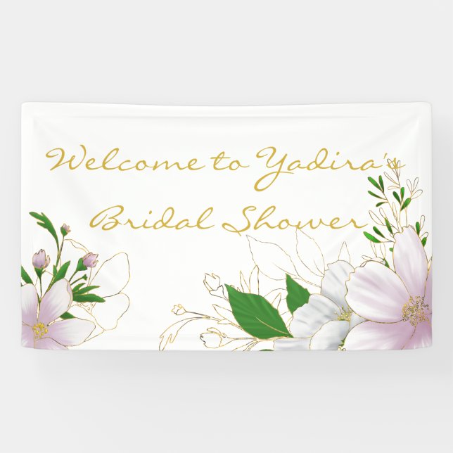 Modern Outlined Soft Pink Bridal Shower Banner (Horizontal)
