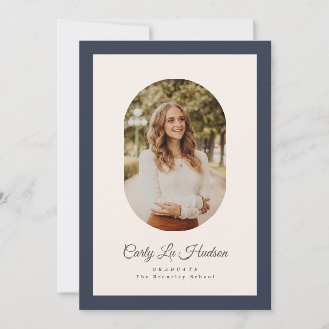 Modern Oval Blue High School Photo Graduate Announcement (Front)