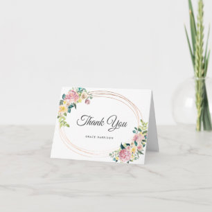 Modern Oval Frame Pastel Floral Thank You Card