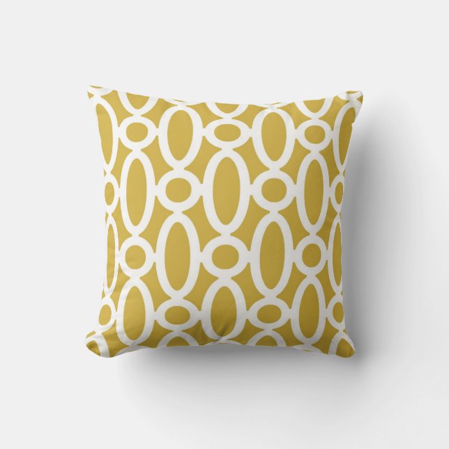Modern Oval Links Pattern in Mustard and White Cushion (Front)