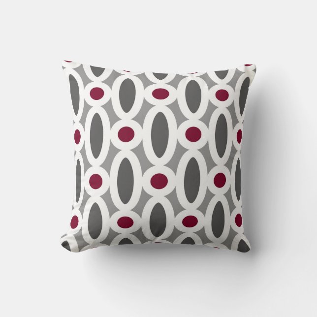 Modern Oval Links Pattern in Red and Grey Cushion (Front)