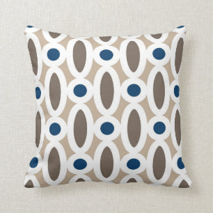 Modern Oval Links Pattern in Tan and Blue Cushion