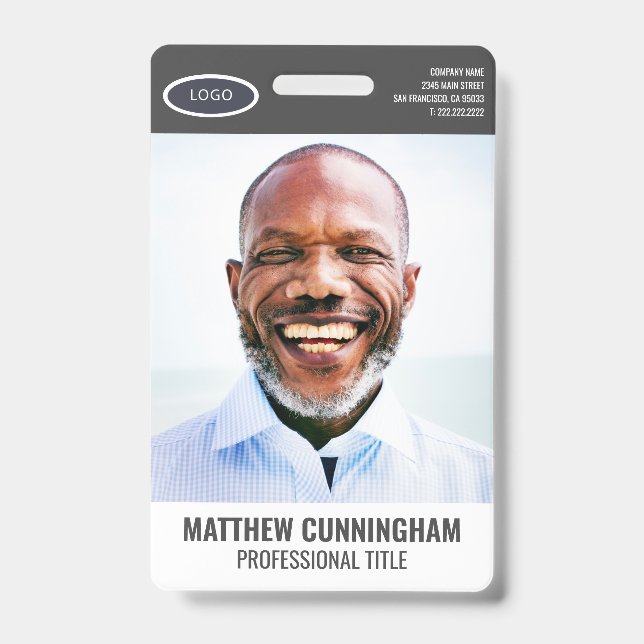 Modern Oval Logo  Employee Photo Name Barcode ID Badge (Front)