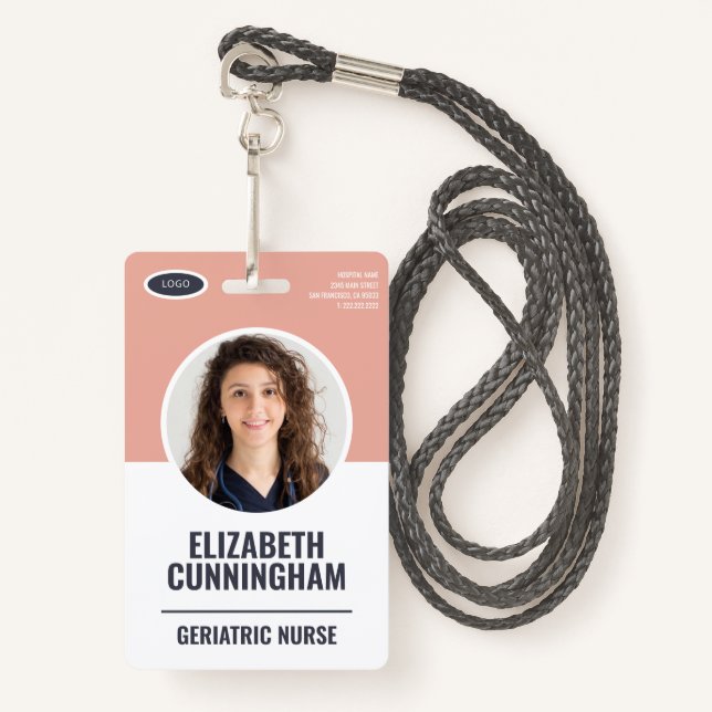 Modern Oval Logo  Employee Photo Name Barcode ID Badge (Front with Lanyard)