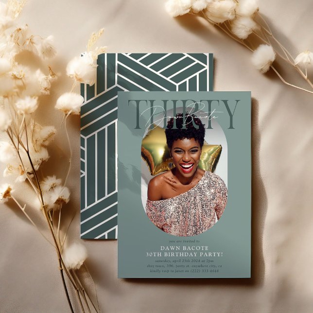 Modern Oval Photo & Signature 30th Birthday Invitation (Creator Uploaded)