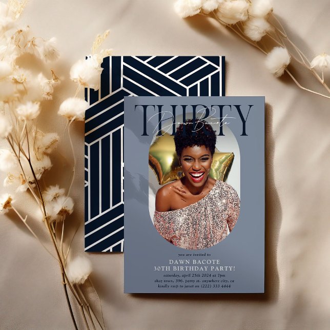 Modern Oval Photo & Signature 30th Birthday Invitation (Creator Uploaded)