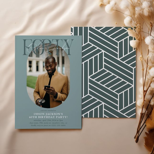 Modern Oval Photo & Signature 40th Birthday Invitation (Creator Uploaded)